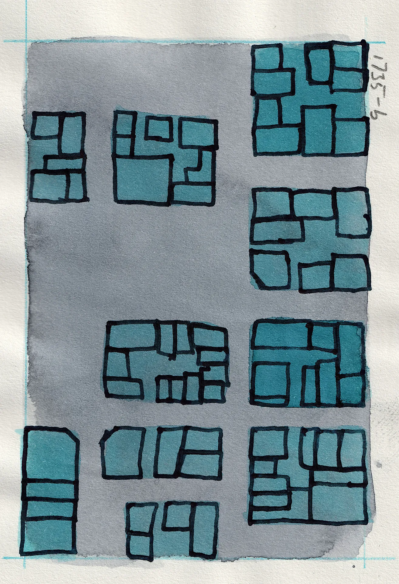 A small abstract painting. Ink on paper.