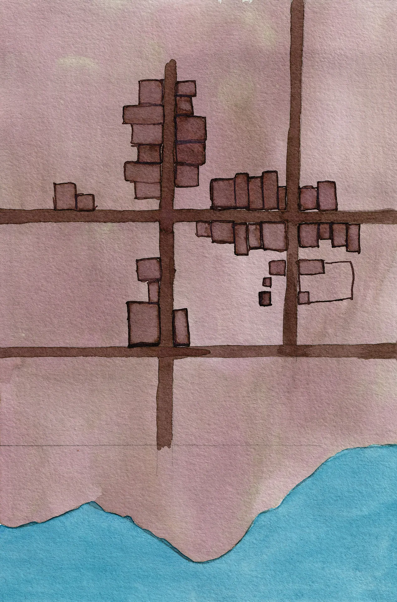 A medium-sized abstract painting. Ink and watercolour on paper.