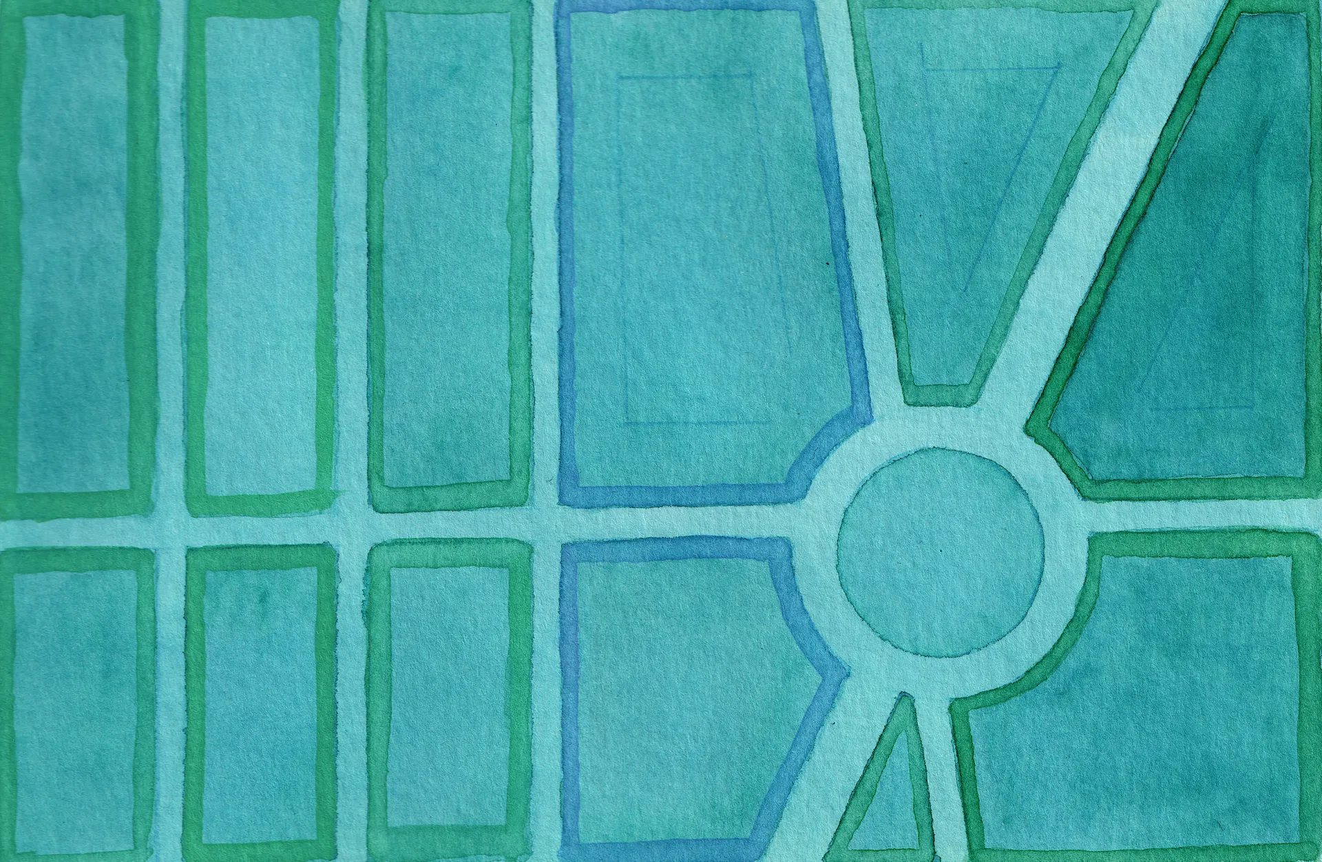 A small abstract painting. Ink and watercolour on paper.