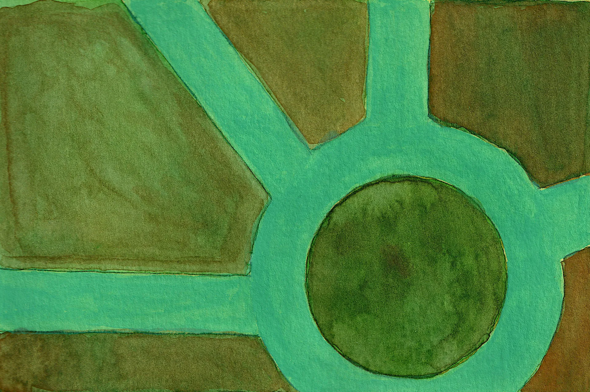 A small abstract painting. Ink and watercolour on paper.