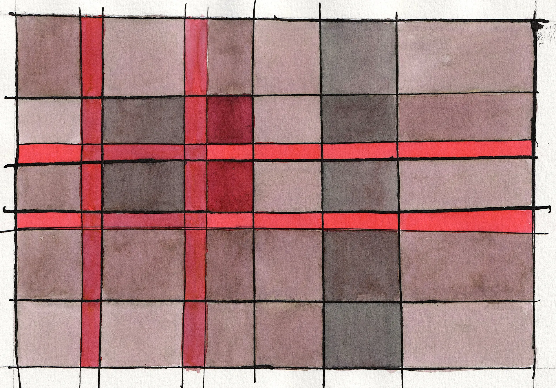 A small abstract painting. Ink and watercolour on paper.