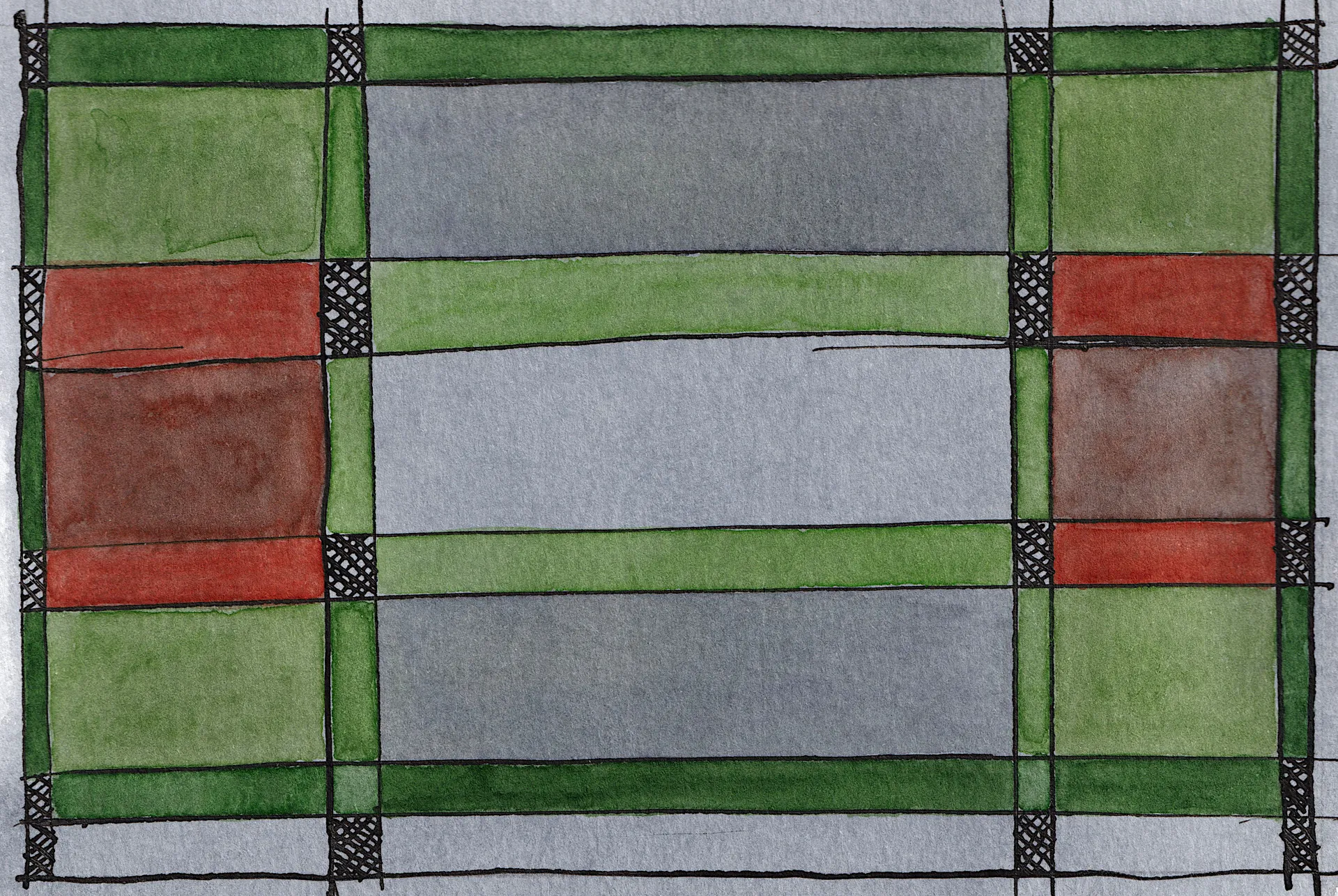 A small abstract painting. Ink and watercolour on paper.