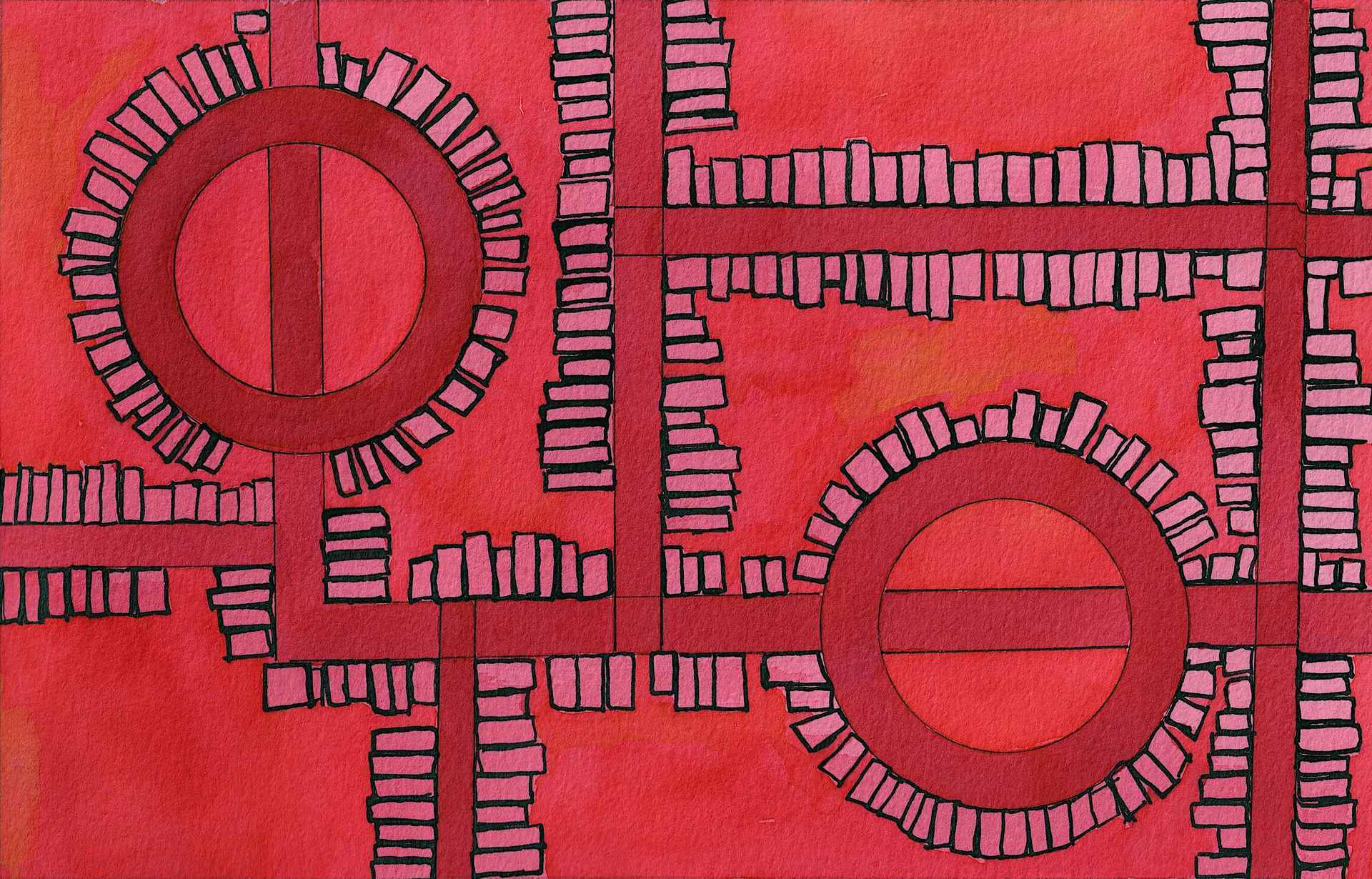 A small abstract painting. Ink and watercolour on paper.