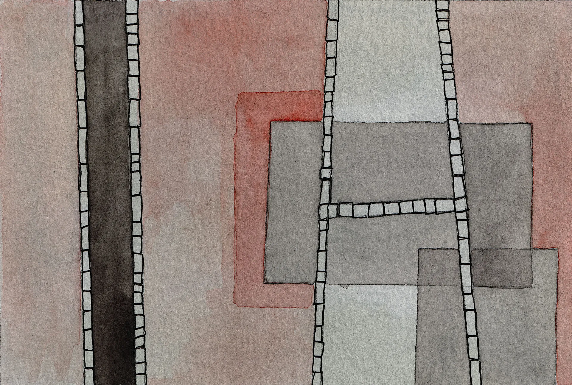 A small abstract painting. Ink and watercolour on paper. 