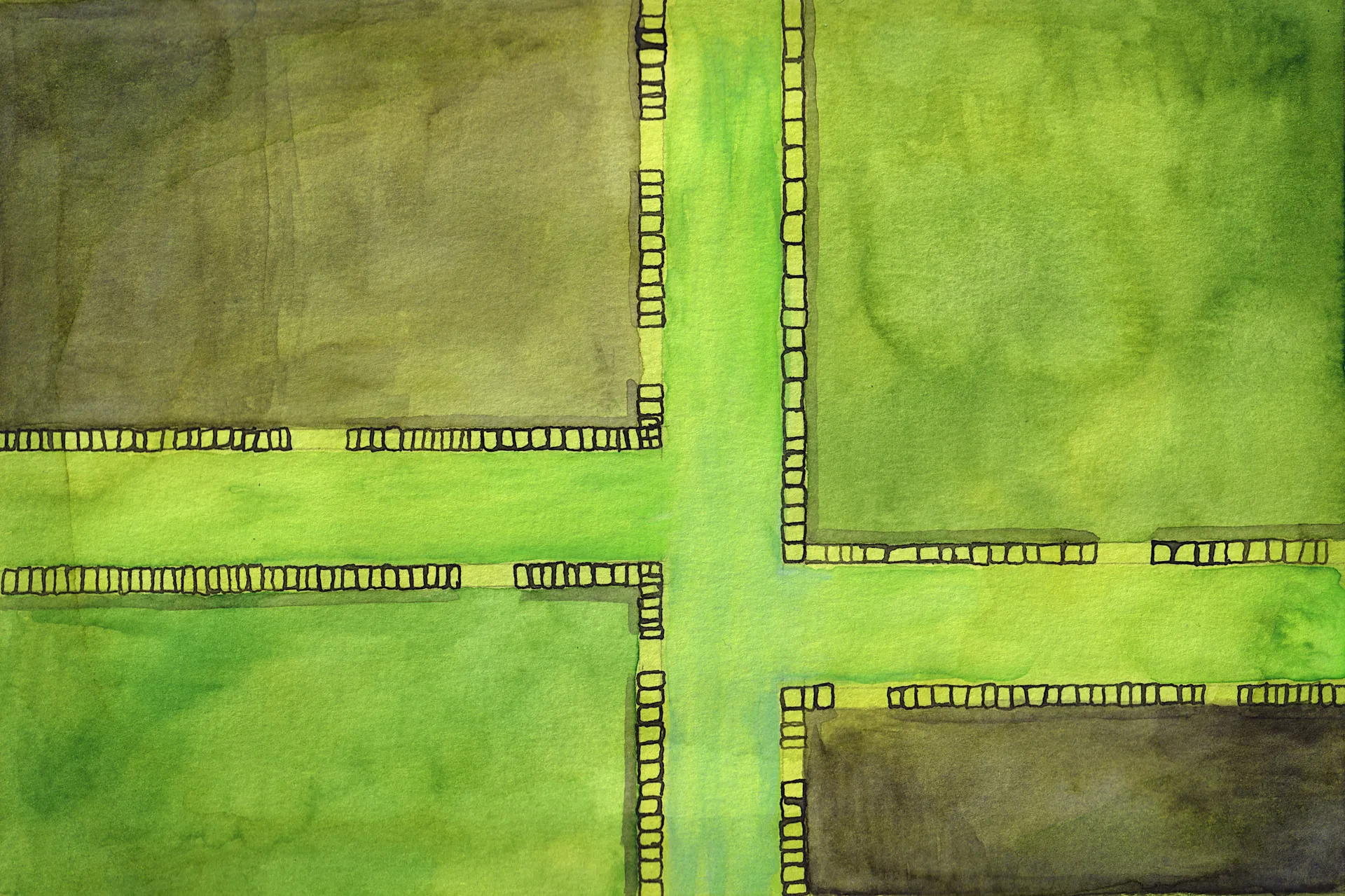 A small abstract painting. Ink and watercolour on paper. 