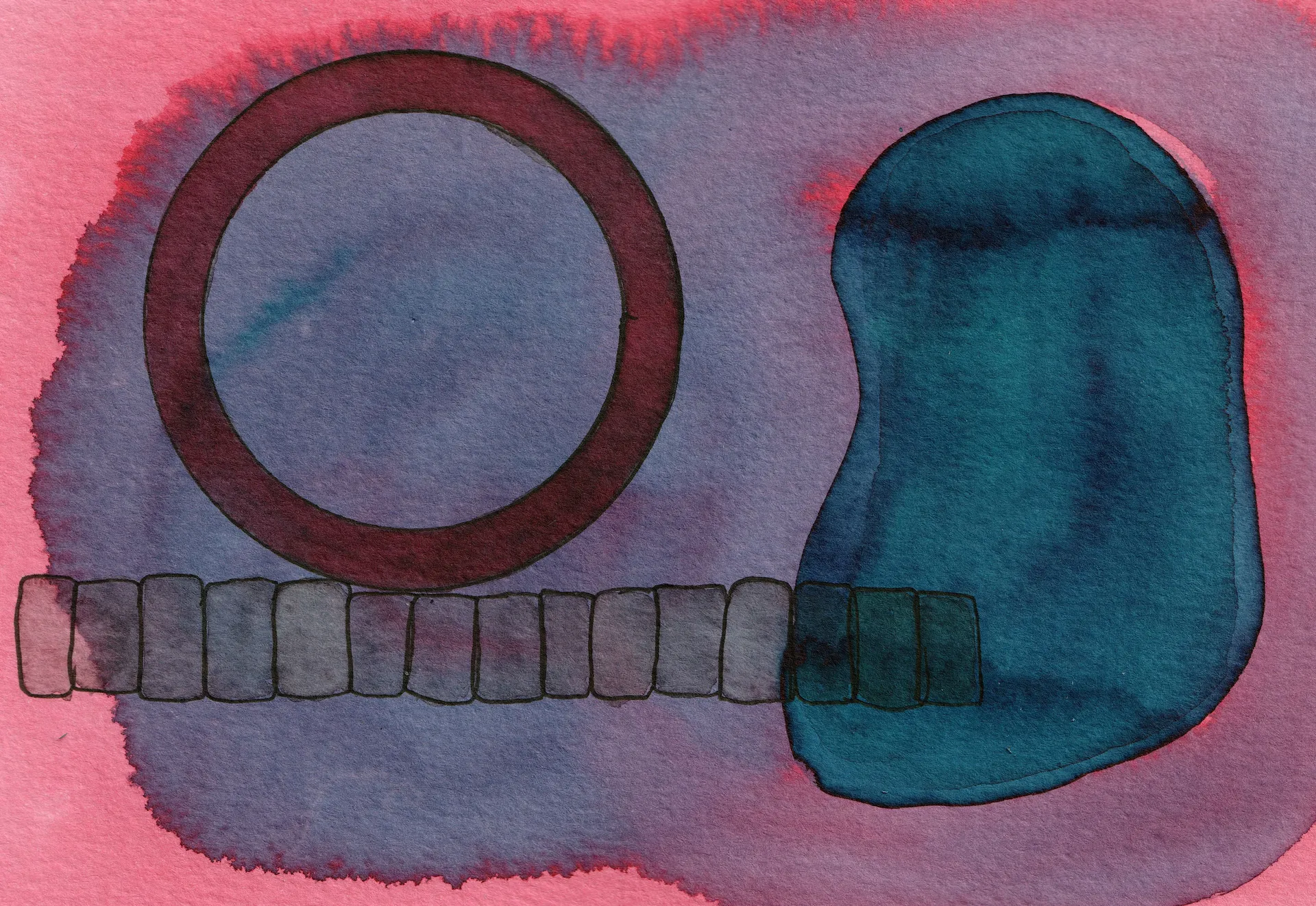 A small abstract painting. Ink and watercolour on paper. 