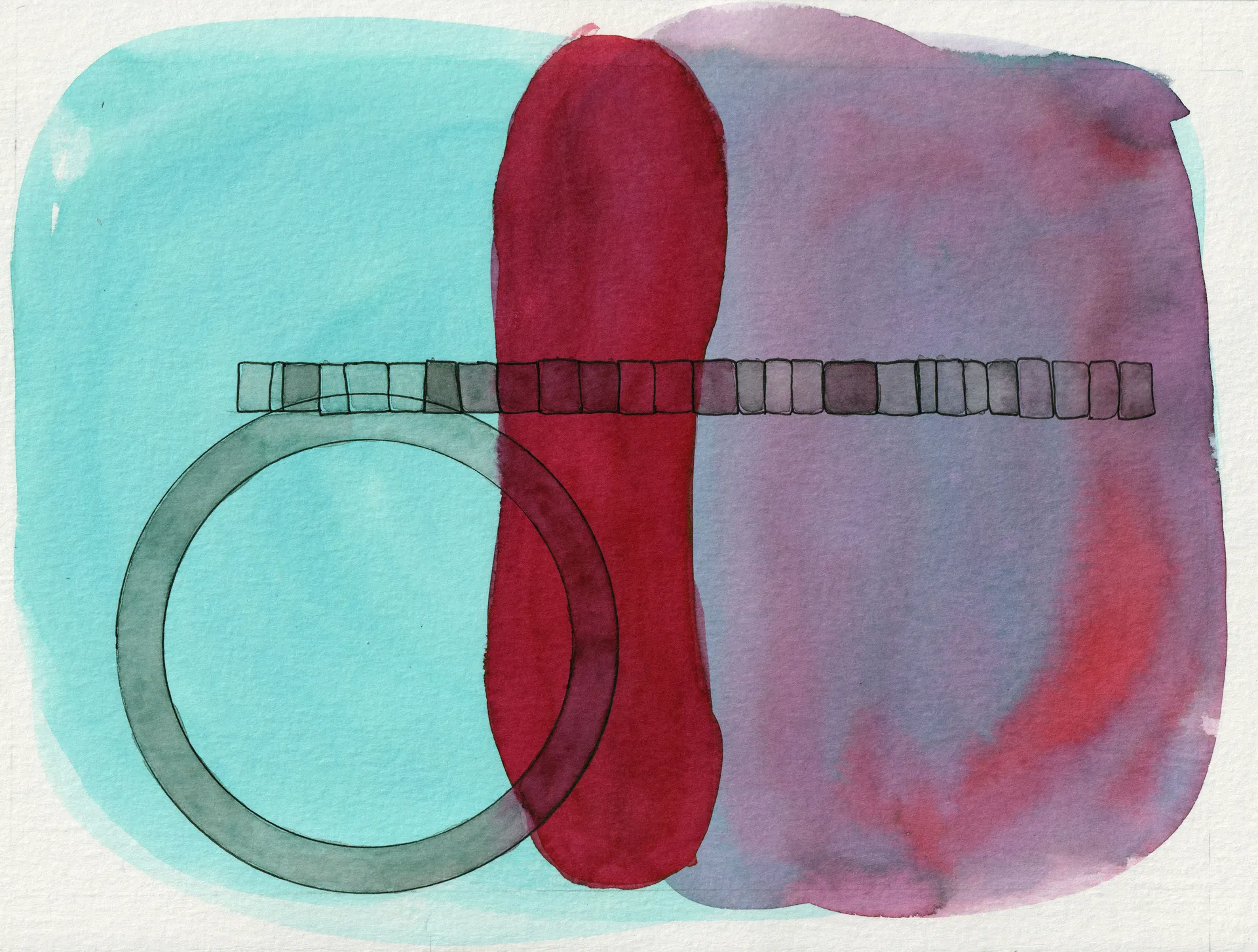 A small abstract painting. Ink and watercolour on paper. 