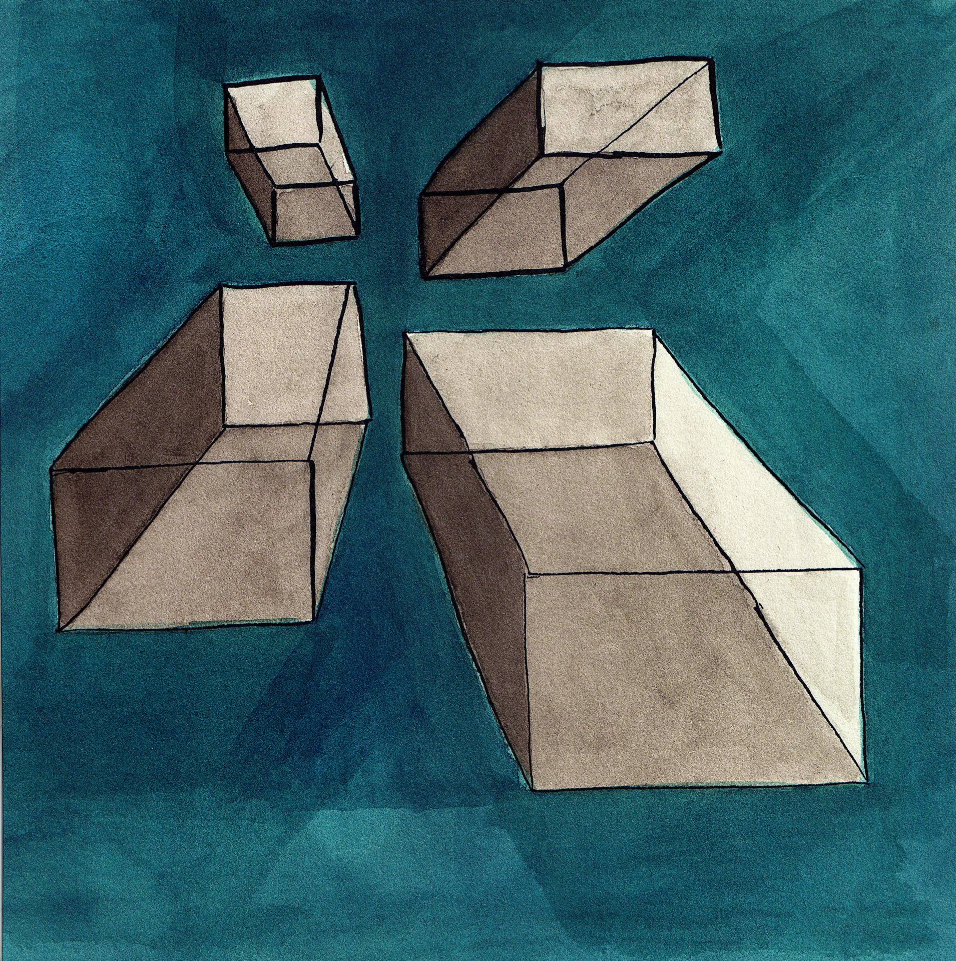 A small abstract painting. Ink and watercolour on paper. 