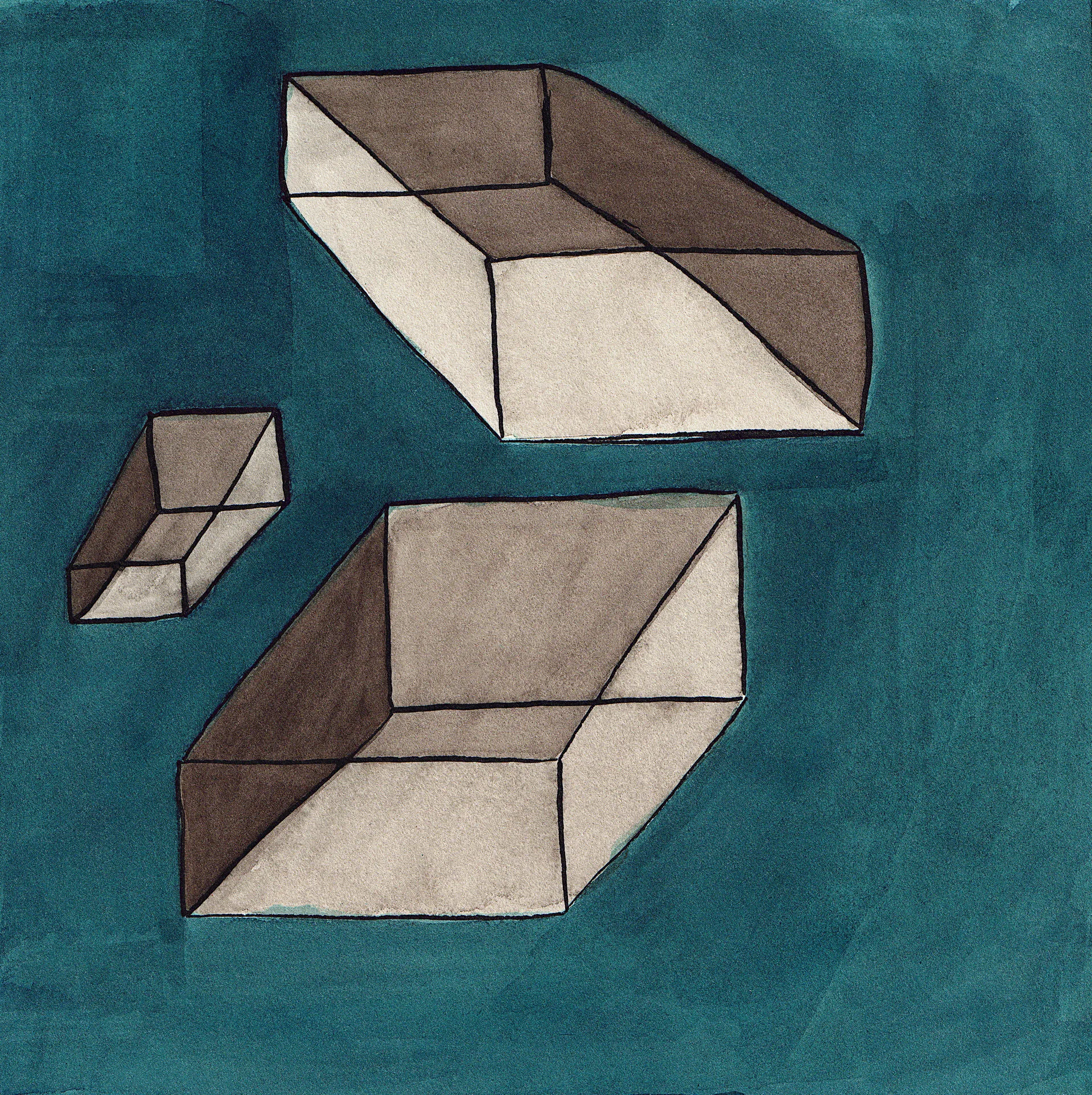 A small abstract painting. Ink and watercolour on paper. 