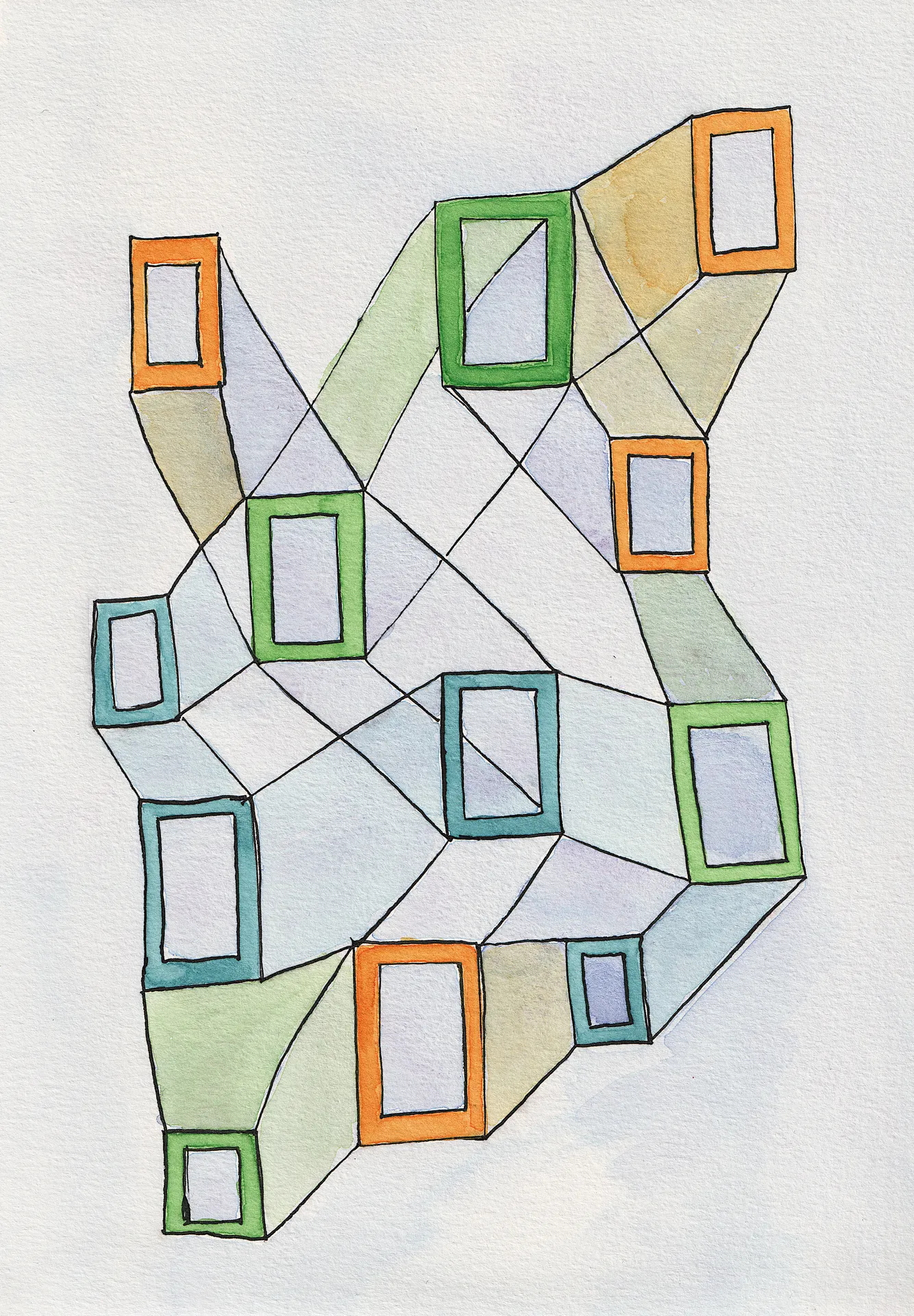 A small abstract painting. Ink and watercolour on paper. 