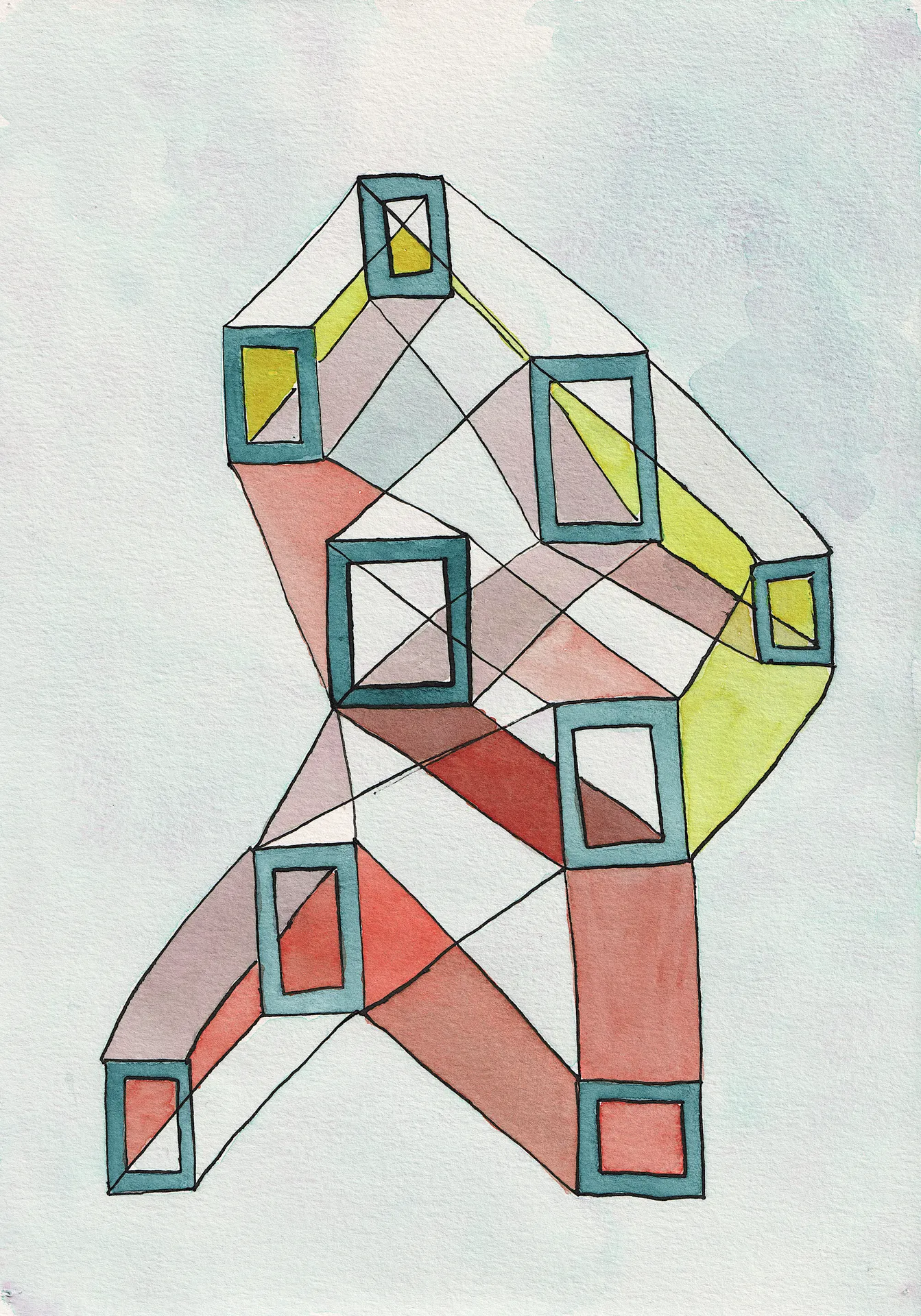 A small abstract painting. Ink and watercolour on paper. 