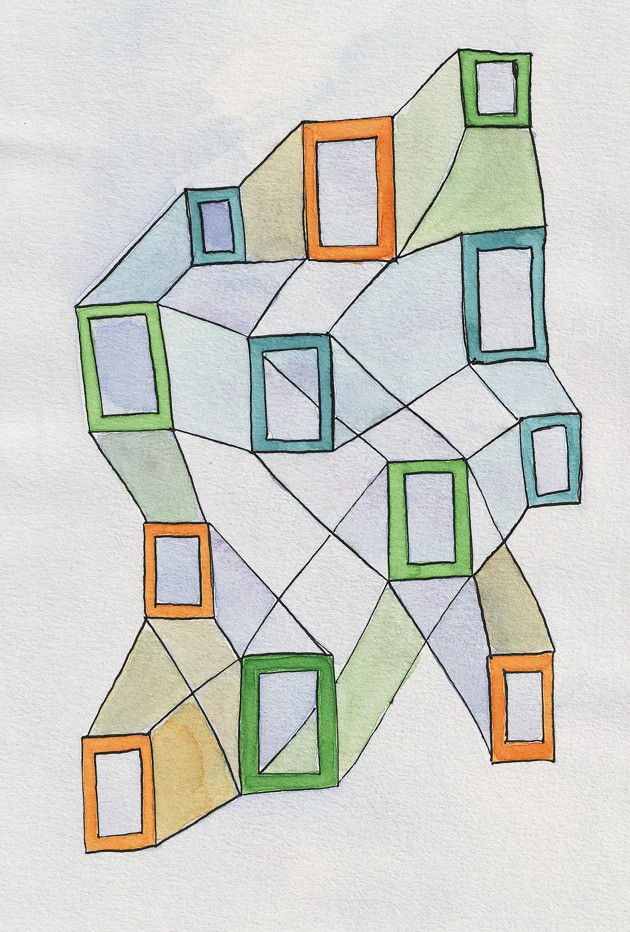 A small abstract painting. Ink and watercolour on paper. 