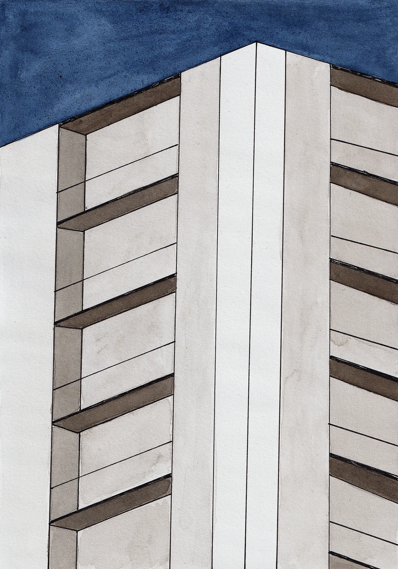 A small abstract painting. Ink and watercolour on paper. 